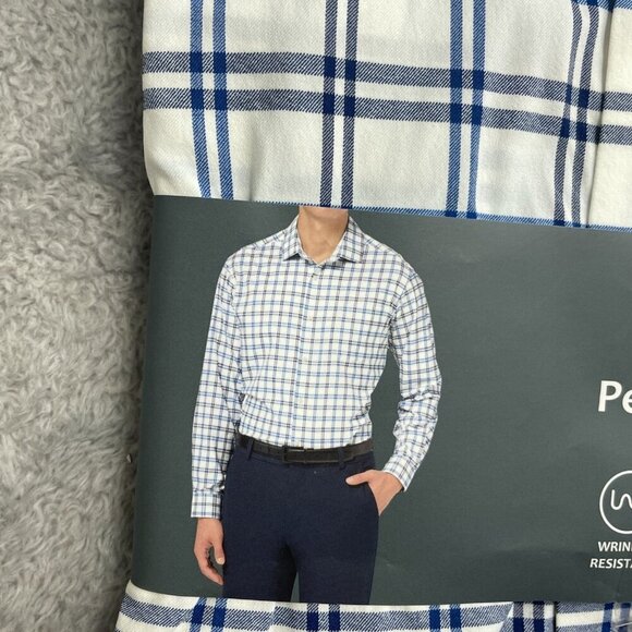 NEW Kirkland Signature Men's M Performance Sport Dress Shirt White Blue Plaid - Picture 3 of 8